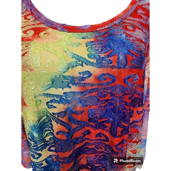 Calessa Colorful Top Size 1X NEW Boho Watercolor Artsy MSRP $59 Velvet Burnout - Picture 2 of 9